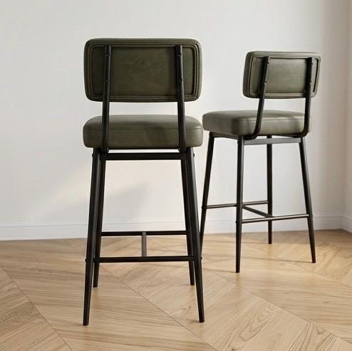 Black Bar Stool with Backrest | 26" Height | Kitchen Island Counter Seat | Industrial Style