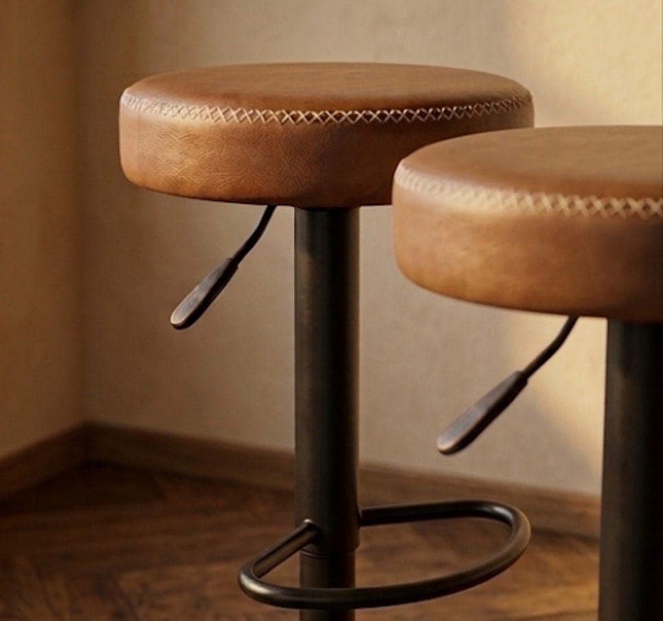 Set of 2 Rustic Brown Bar Stools | 25-33" Height | Home Bar Chair | Industrial Style