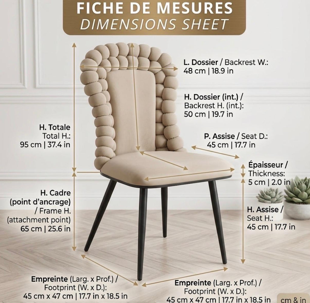 Set of 2 Beige Bubble Dining Chairs | 37" Height | Dining Room Seat | Modern Style