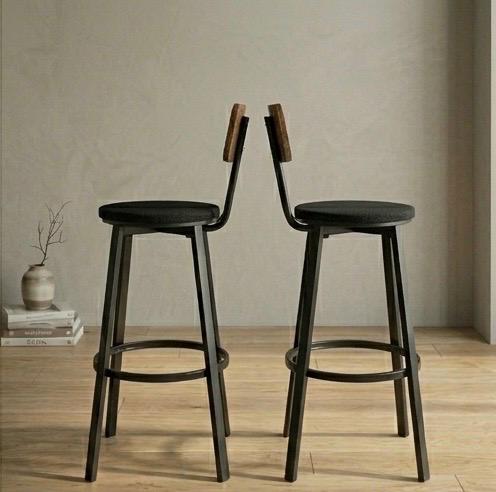 Black Bar Stool | 29.7" Height | Kitchen Island Counter Seat | Industrial Style