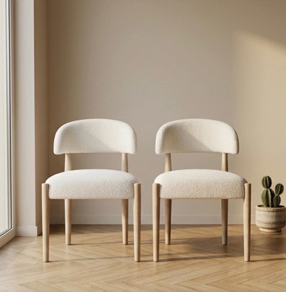 Set of 2 Cream Dining Chairs | 30.7" Height | Kitchen Island Counter Seat | Scandinavian Style