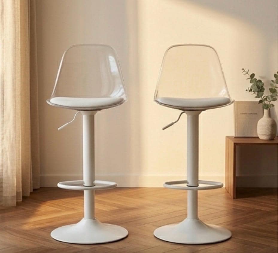 Set of 2 Clear Swivel Bar Stools | 40.9" Height | Home Bar Chair | Modern Style