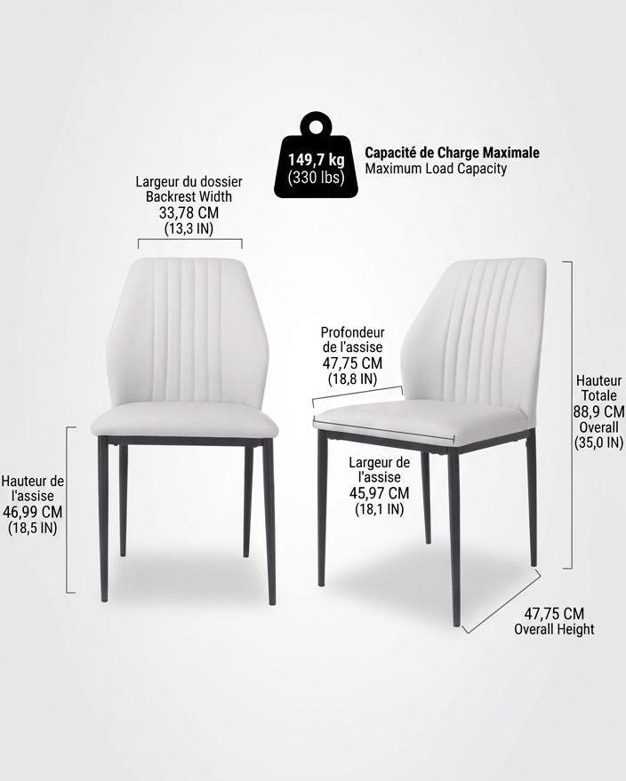 Set of 4 White Dining Chairs | 35" Height | Dining Room Seat | Minimalist Style
