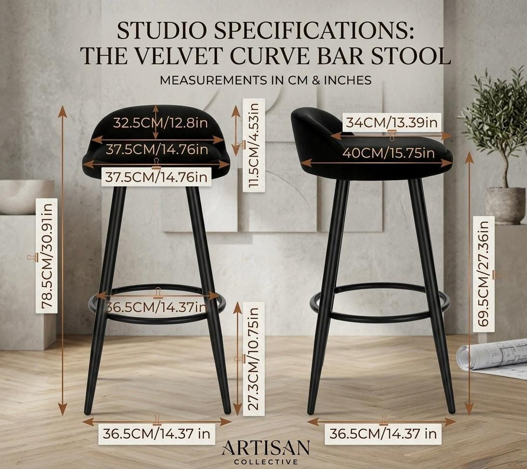 Set of 2 Emerald Bar Stools | 27" Height | Home Bar Chair | Modern Style