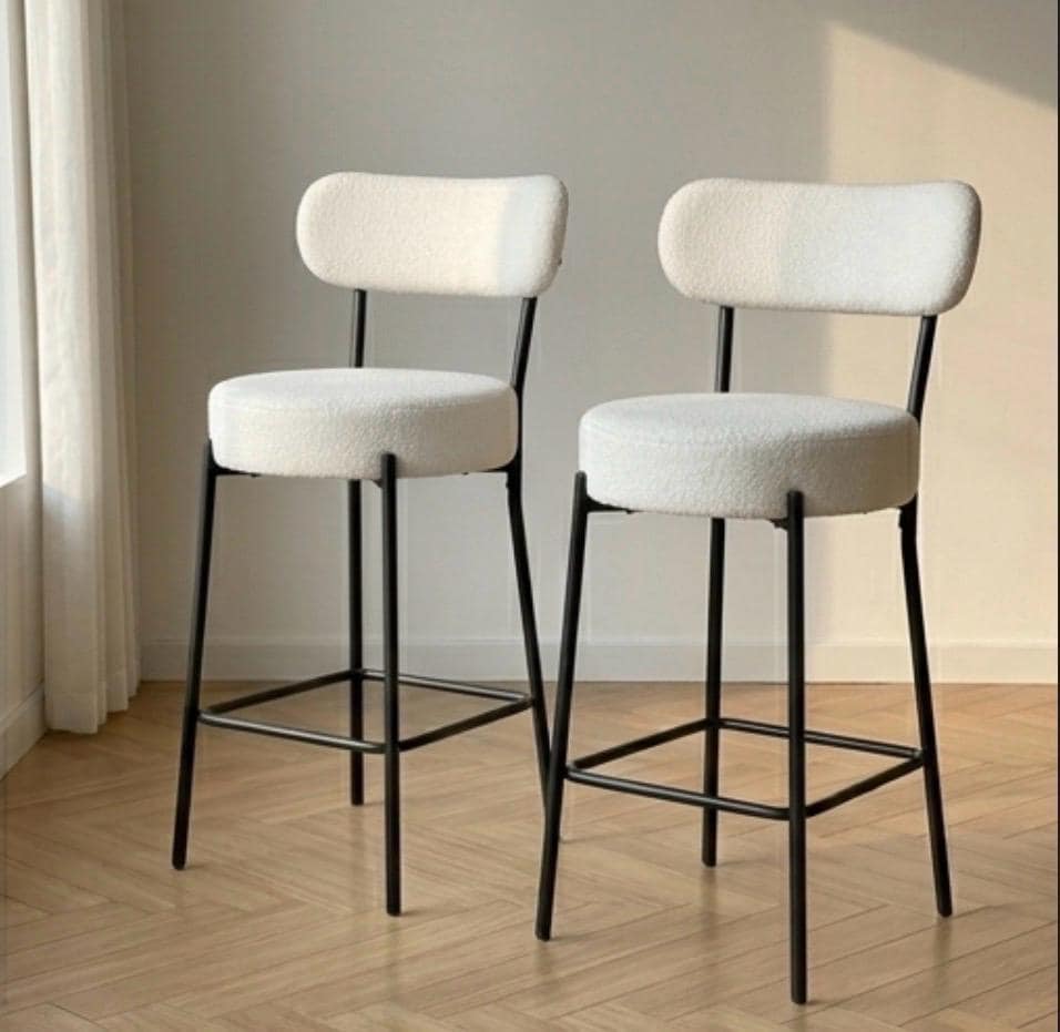 Set of 2 White Sherpa Counter Stools | 25.6" Height | Kitchen Island Counter Seat | Modern Style