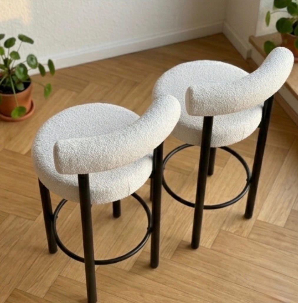 Set of 2 White Loop Back Bar Stools | 29" Height | Home Bar Chair | Industrial Style