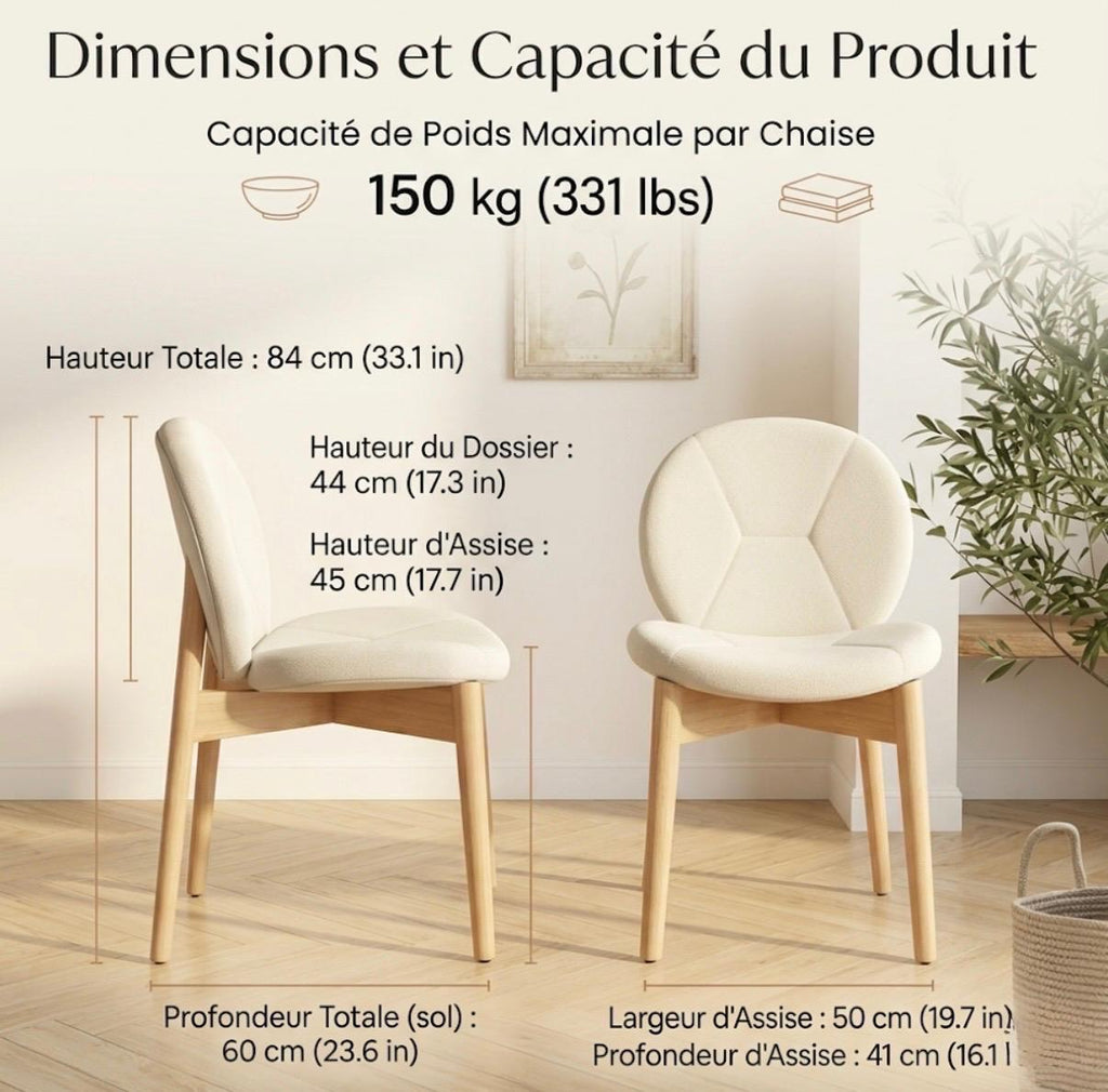 Set of 2 Cream Dining Chairs | 33.1" Height | Kitchen Island Counter Seat | Modern Style