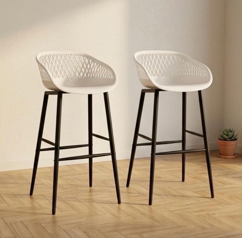 Set of 2 Black Bar Stools | 37.6" Height | Kitchen Island Counter Seat | Modern Style