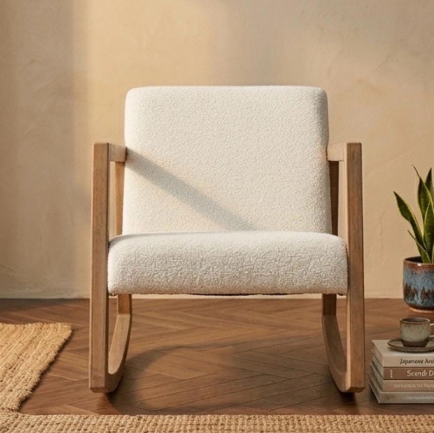 Cream Rocking Chair | 28" Height | Living Room Chair | Scandinavian Style