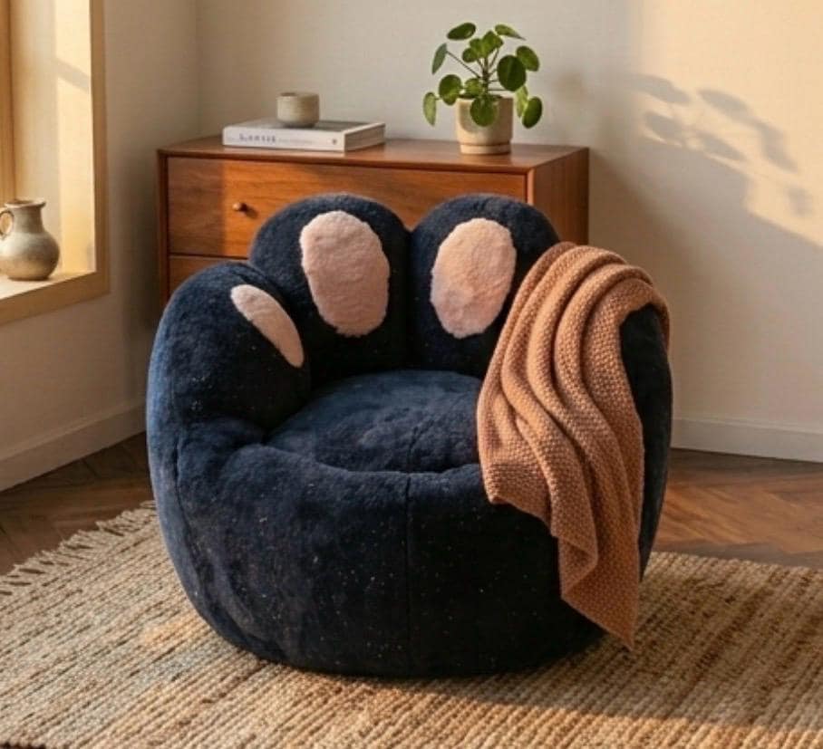 Navy Blue and Pink Cat Paw Armchair | 29.5" Height | Kids Bedroom Seat | Contemporary Style