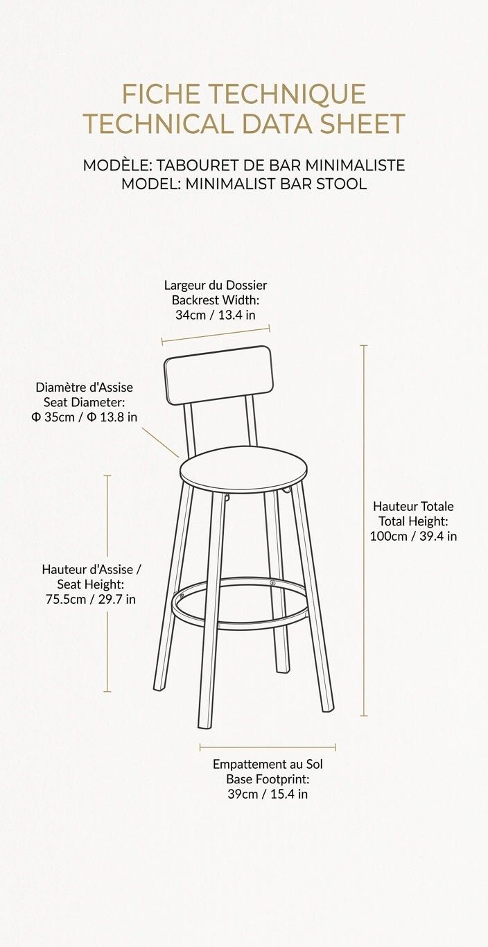 Black Bar Stool | 29.7" Height | Kitchen Island Counter Seat | Industrial Style