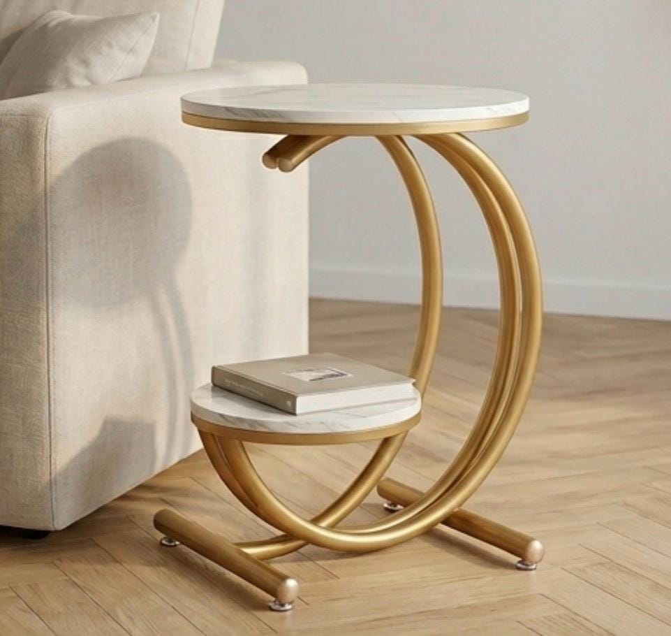 Gold Crescent Side Table | 23.2" Height | Living Room Accent Table | Minimalist Style