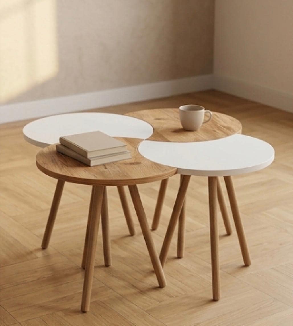Set of 4 Wood and White Nesting Tables | 19" Height | Living Room Accent Table | Minimalist Style
