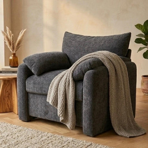 Charcoal Gray Lounge Chair, Oversized Minimalist Armchair (Plush Seating)