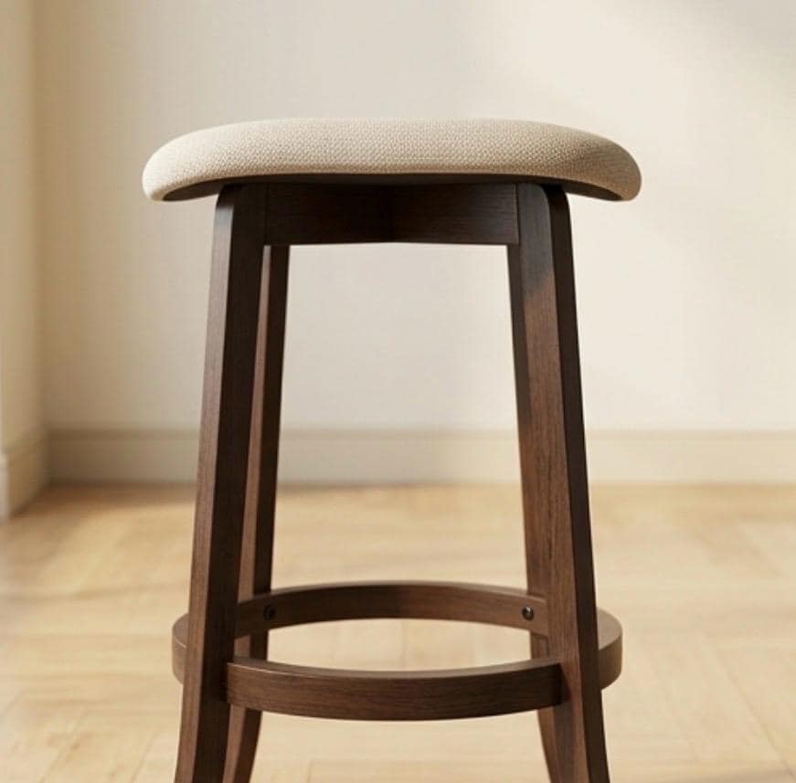 Set of 2 Cream and Brown Bar Stools | 29" Height | Kitchen Island Counter Seat | Minimalist Style