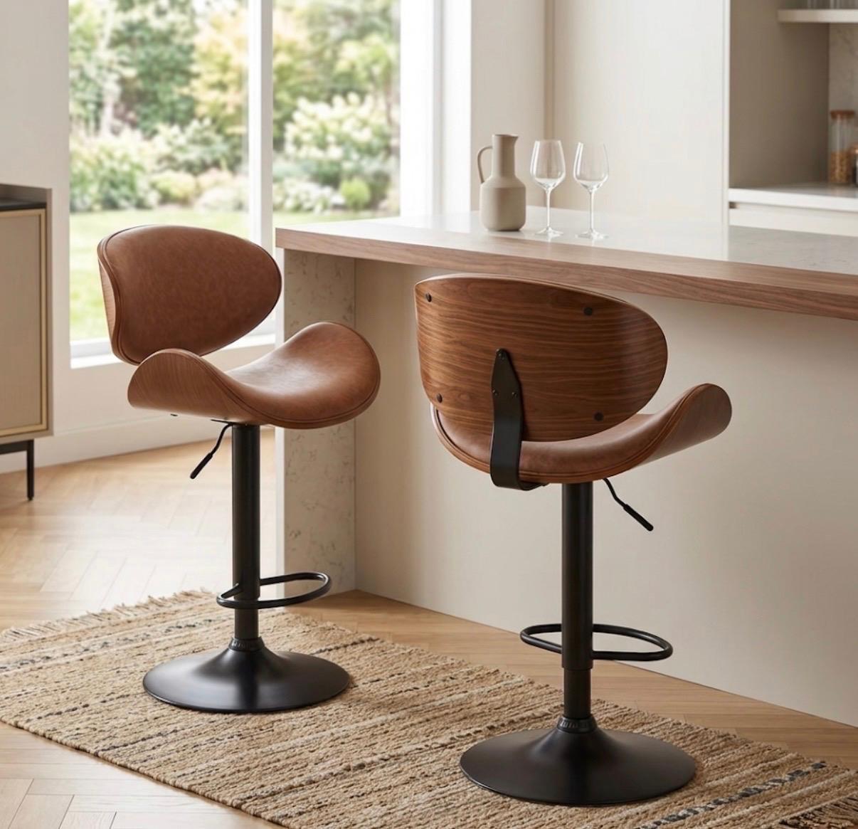 Cognac Swivel Bar Stool | 31" Height | Home Bar Chair | Mid Century Style