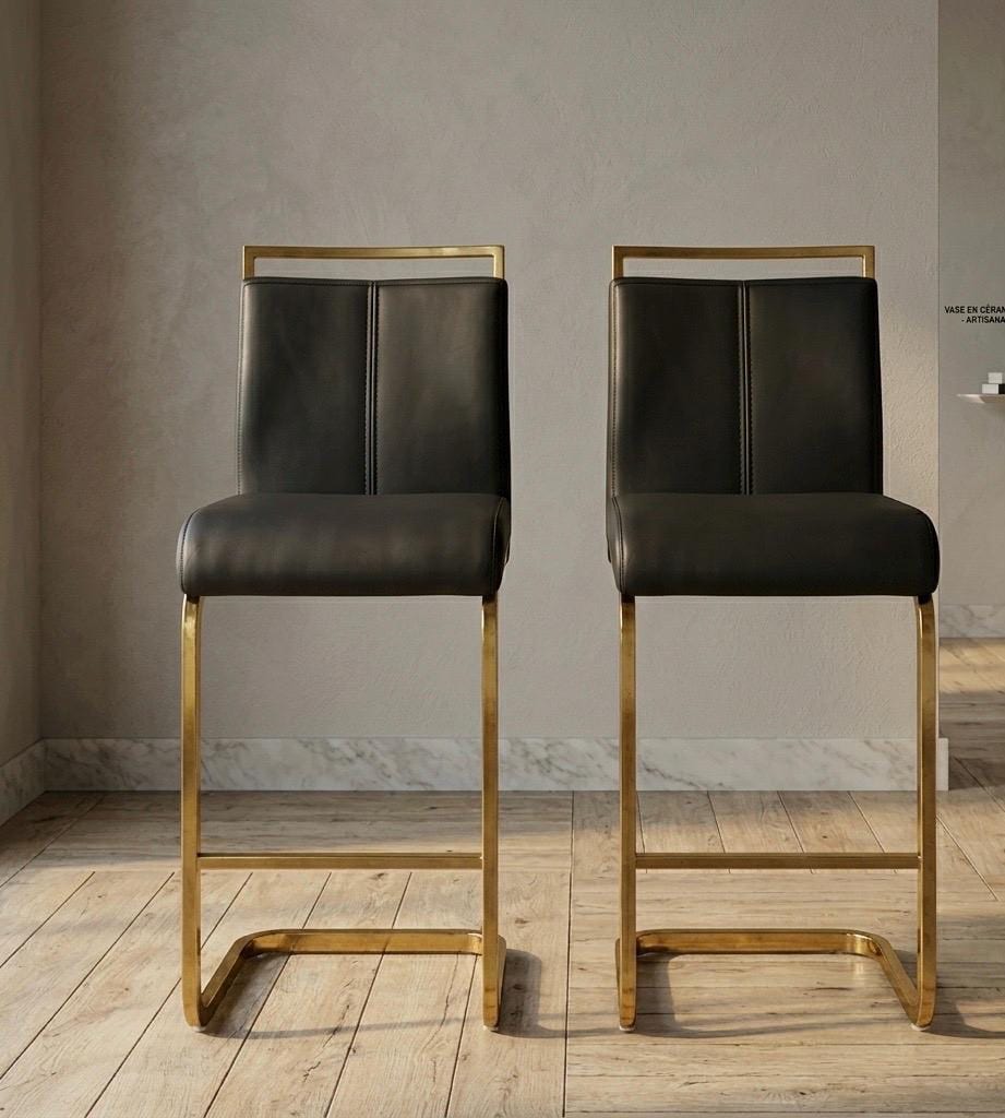 Set of 2 Black Bar Stools | 25" Height | Kitchen Island Counter Seat | Industrial Style