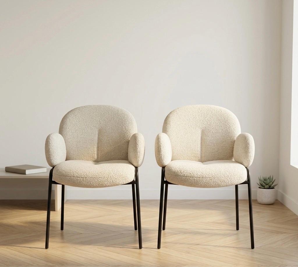 Set of 2 Beige Armchairs | 31.5" Height | Kitchen Island Counter Seat | Modern Style