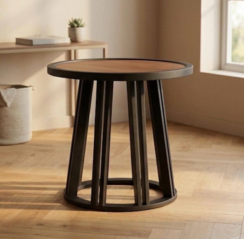 Walnut Round Side Table | 20" Height | Bedroom End Table | Industrial Style