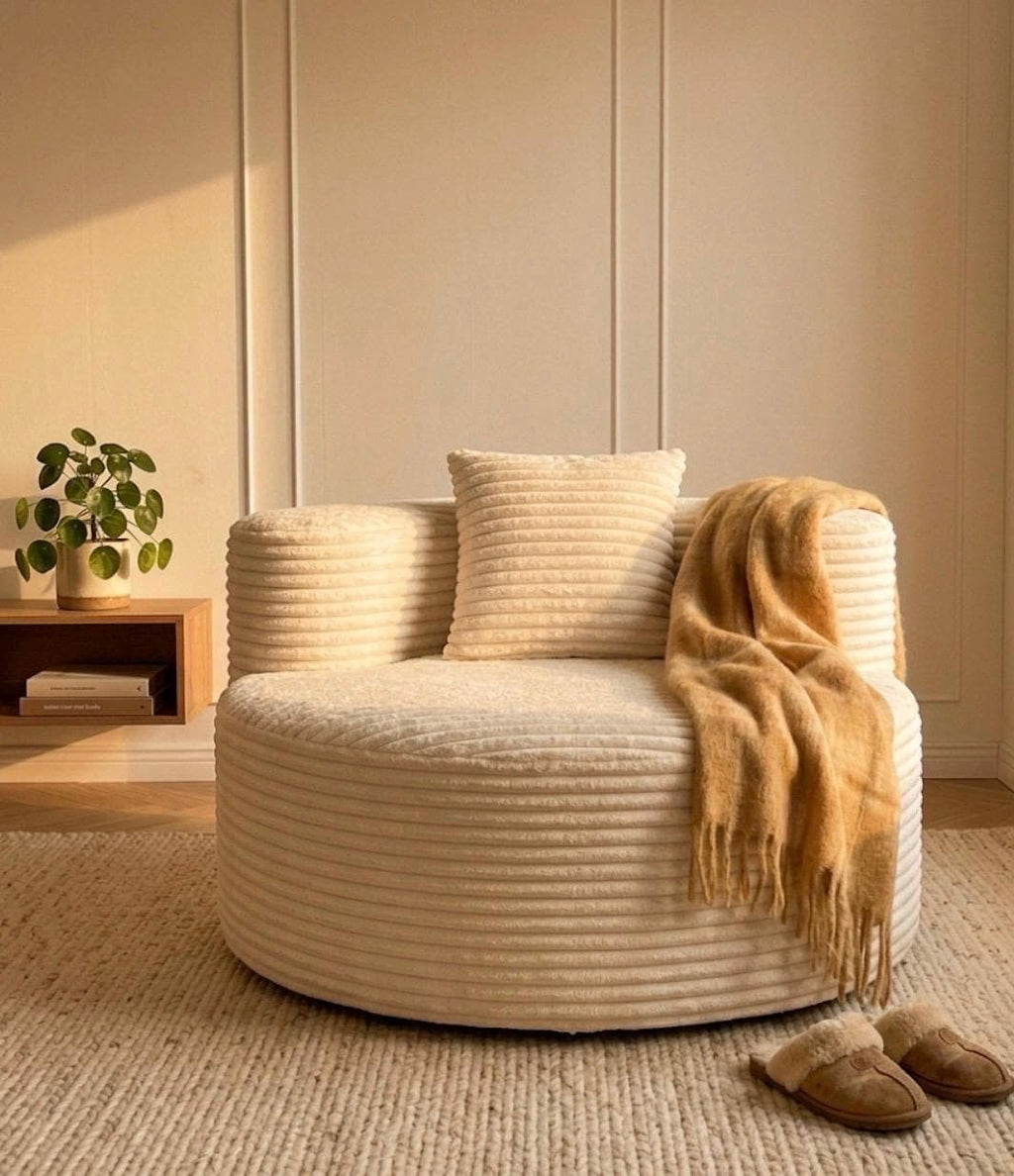 Cream Circular Armchair | 23.2" Height | Living Room Chair | Mid Century Style