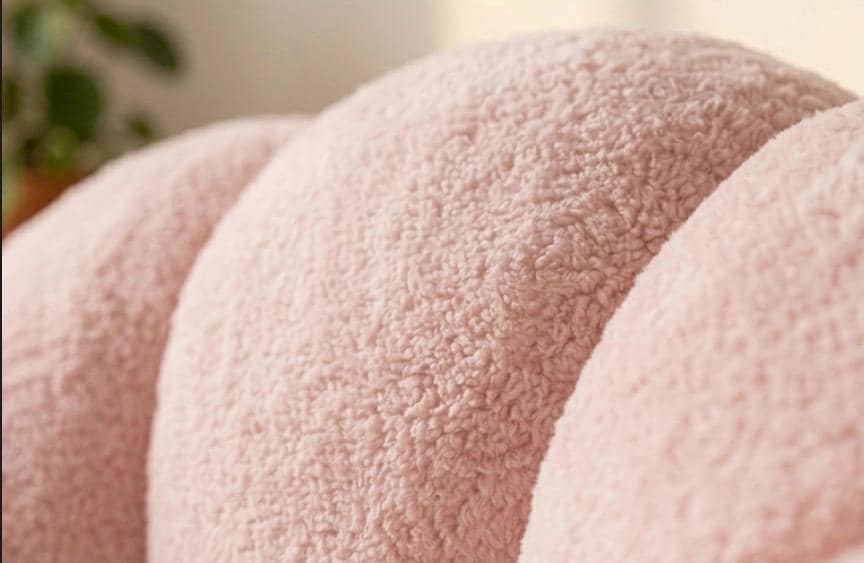 Midcentury Pink Accent Chair, Scalloped Back, Plush Seating (Handmade)
