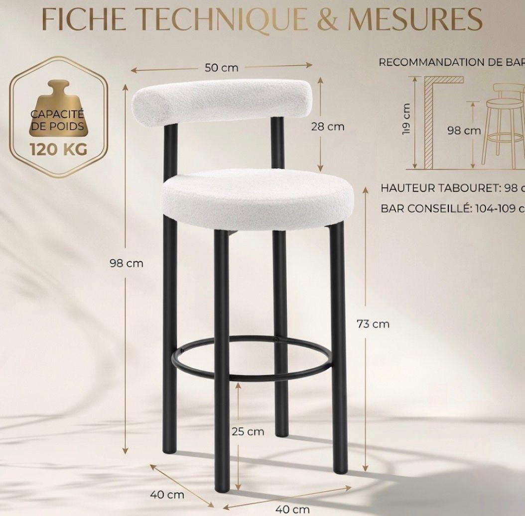 Set of 2 White Loop Back Bar Stools | 29" Height | Home Bar Chair | Industrial Style