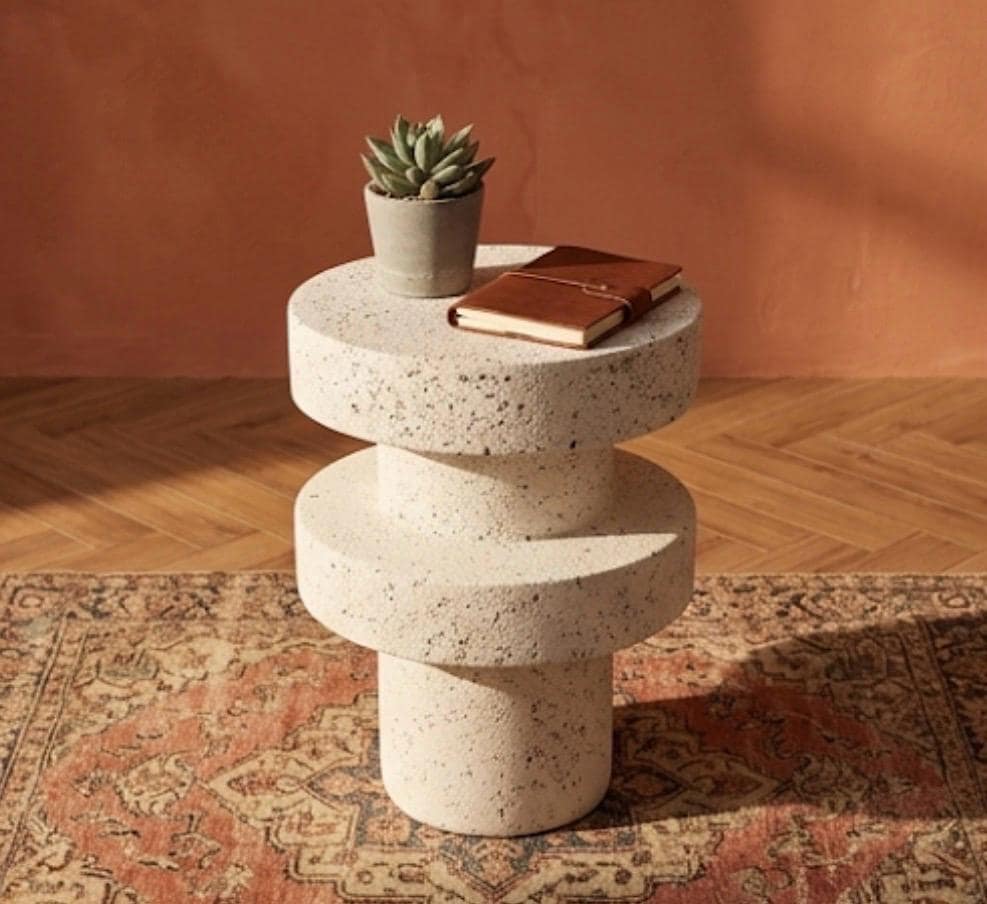 White Sculptural Side Table | 17.7" Height | Living Room Accent Table | Minimalist Style