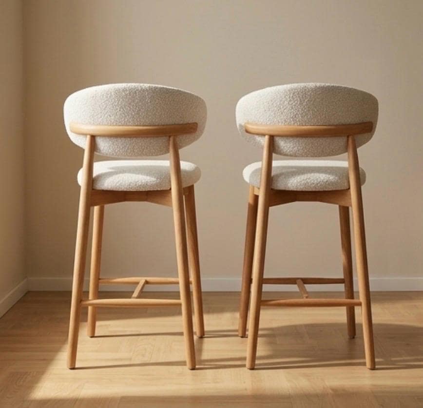 Set of 2 Warm Wood Counter Stools | 27" Height | Kitchen Island Counter Seat | Scandinavian Style