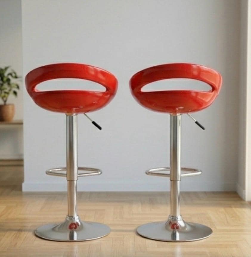 Set of 2 Red Swivel Bar Stools | 22-30" Height | Home Bar Chair | Modern Style
