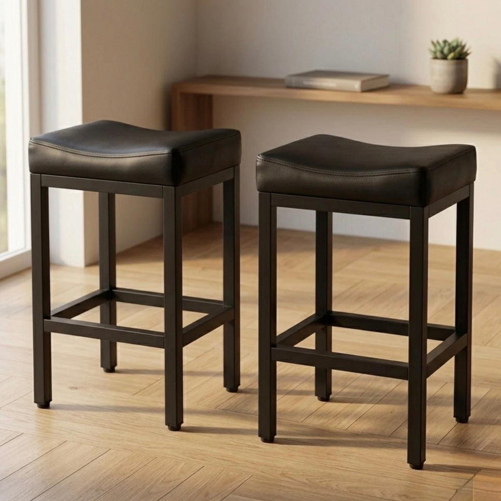 Set of 2 Black Bar Stools | 24.6" Height | Home Bar Chair | Industrial Style