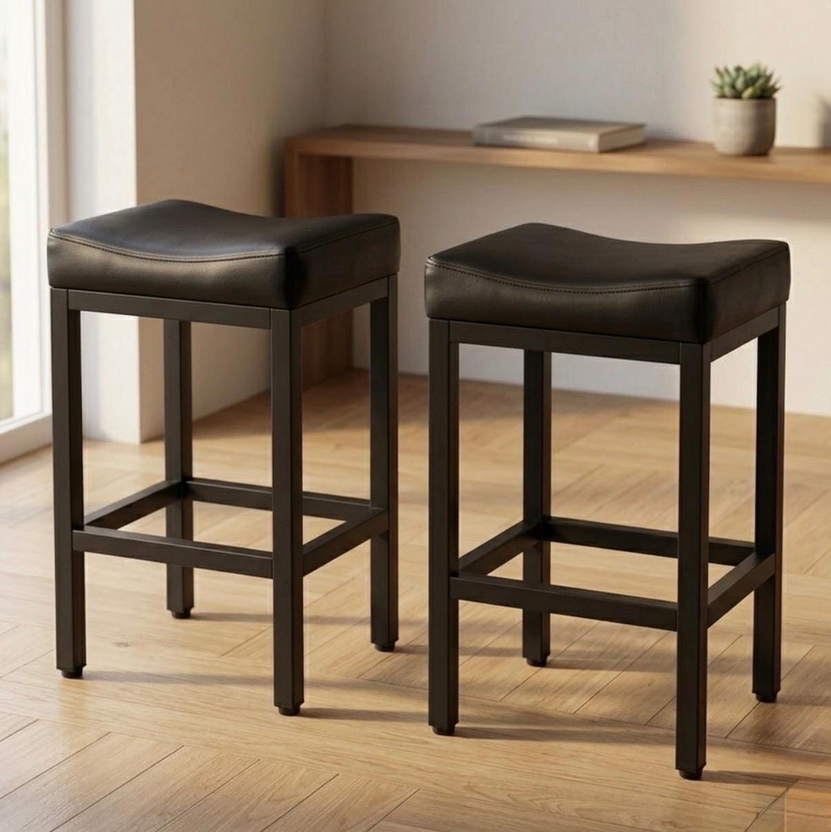 Set of 2 Black Bar Stools | 24.6" Height | Home Bar Chair | Industrial Style
