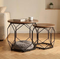 Set of 2 Walnut Nesting Side Tables | 17.7" Height | Living Room Accent Table | Industrial Style