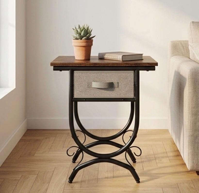Walnut Side Table | 21" Height | Living Room Accent Table | Industrial Style