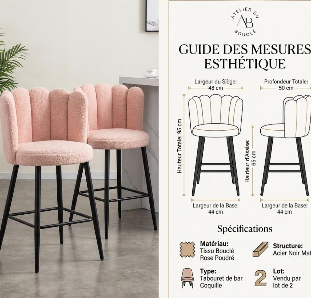 Pink Shell Bar Stool | 26" Height | Kitchen Island Counter Seat | Contemporary Style