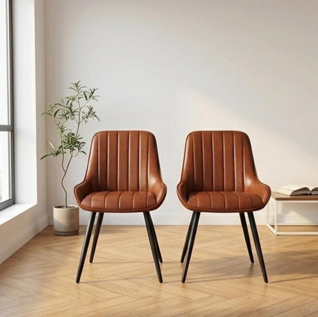 Set of 2 Cognac Brown Accent Chairs | 32" Height | Living Room Chair | Mid Century Style