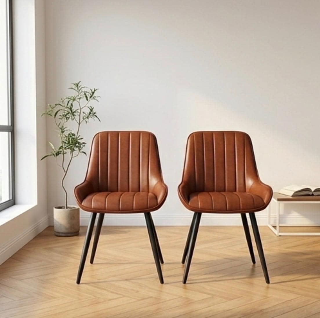 Set of 2 Cognac Brown Accent Chairs | 32" Height | Living Room Chair | Mid Century Style
