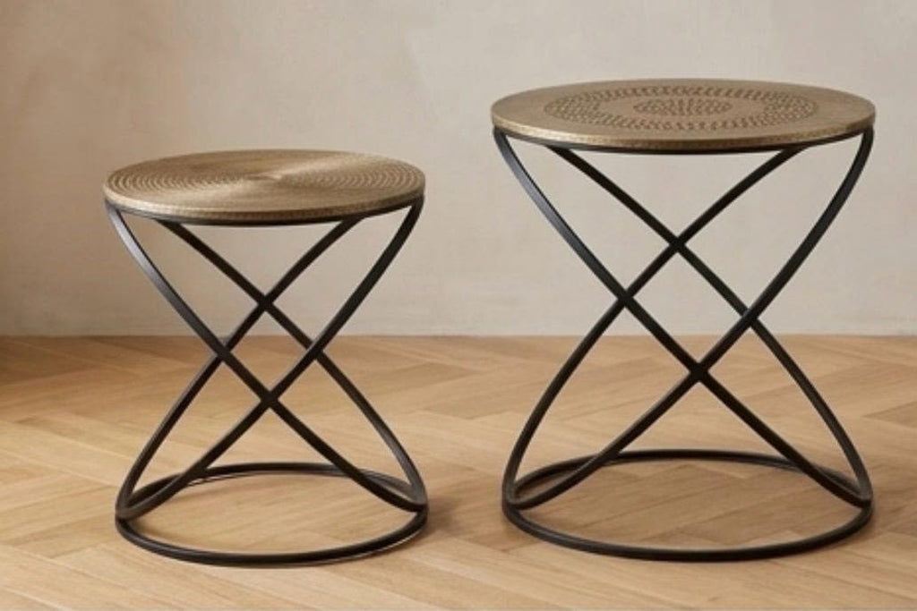 Set of 2 Gold and Black Nesting Tables | 16" Height | Living Room Accent Table | Modern Style
