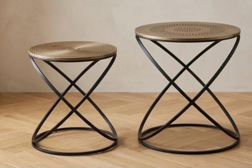 Set of 2 Gold and Black Nesting Tables | 16" Height | Living Room Accent Table | Modern Style