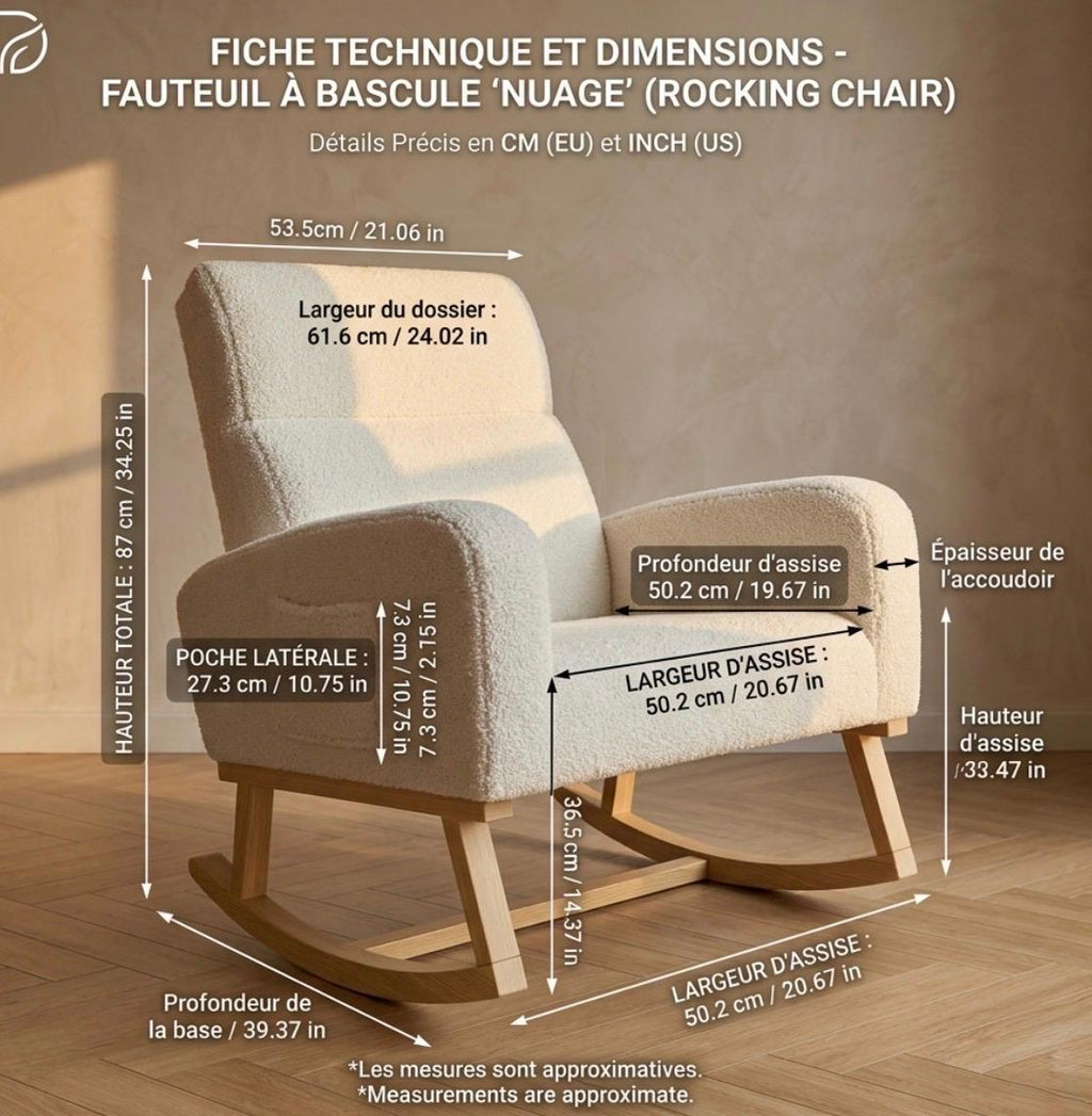 Cream Bouclé Nursery Glider Chair | 34.25" Height | Living Room Chair | Scandinavian Style