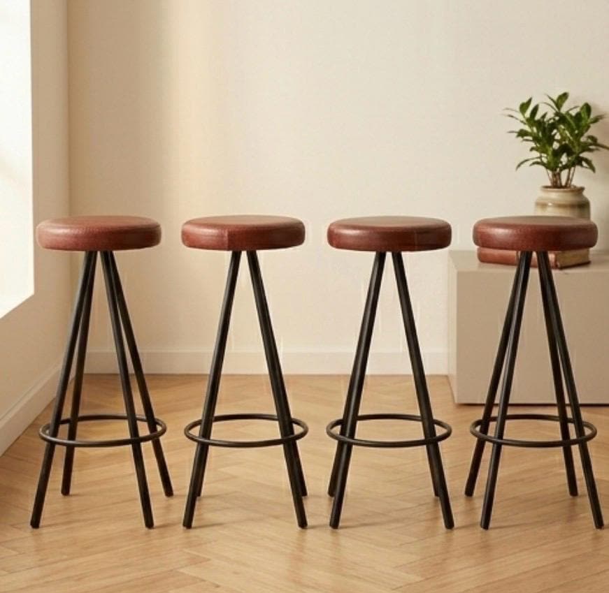 Set of 4 Brown Bar Stools | 29.9" Height | Kitchen Island Counter Seat | Industrial Style