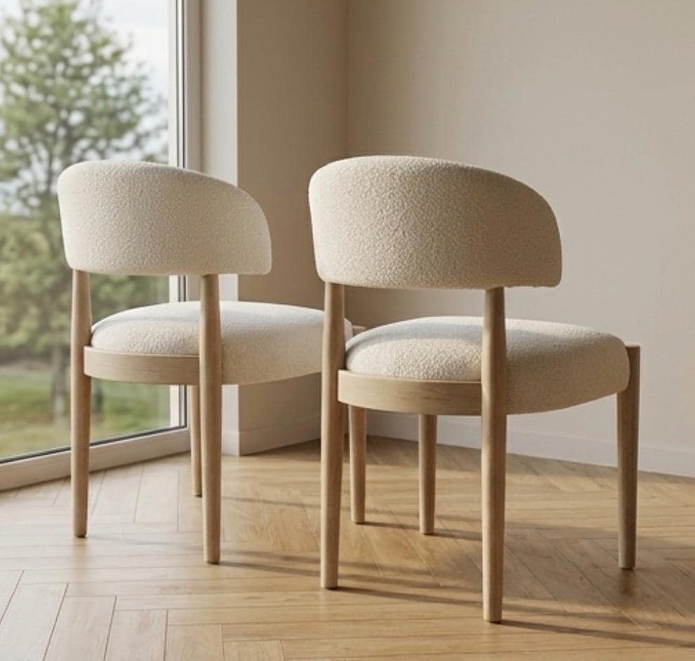 Set of 2 Cream Dining Chairs | 30.7" Height | Kitchen Island Counter Seat | Scandinavian Style