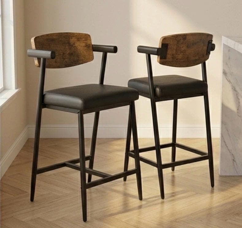 Black Bar Stool | 26" Height | Kitchen Island Counter Seat | Industrial Style