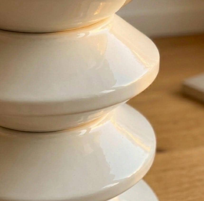 Off White Ceramic Stool | 19" Height | Living Room Accent Table | Minimalist Style