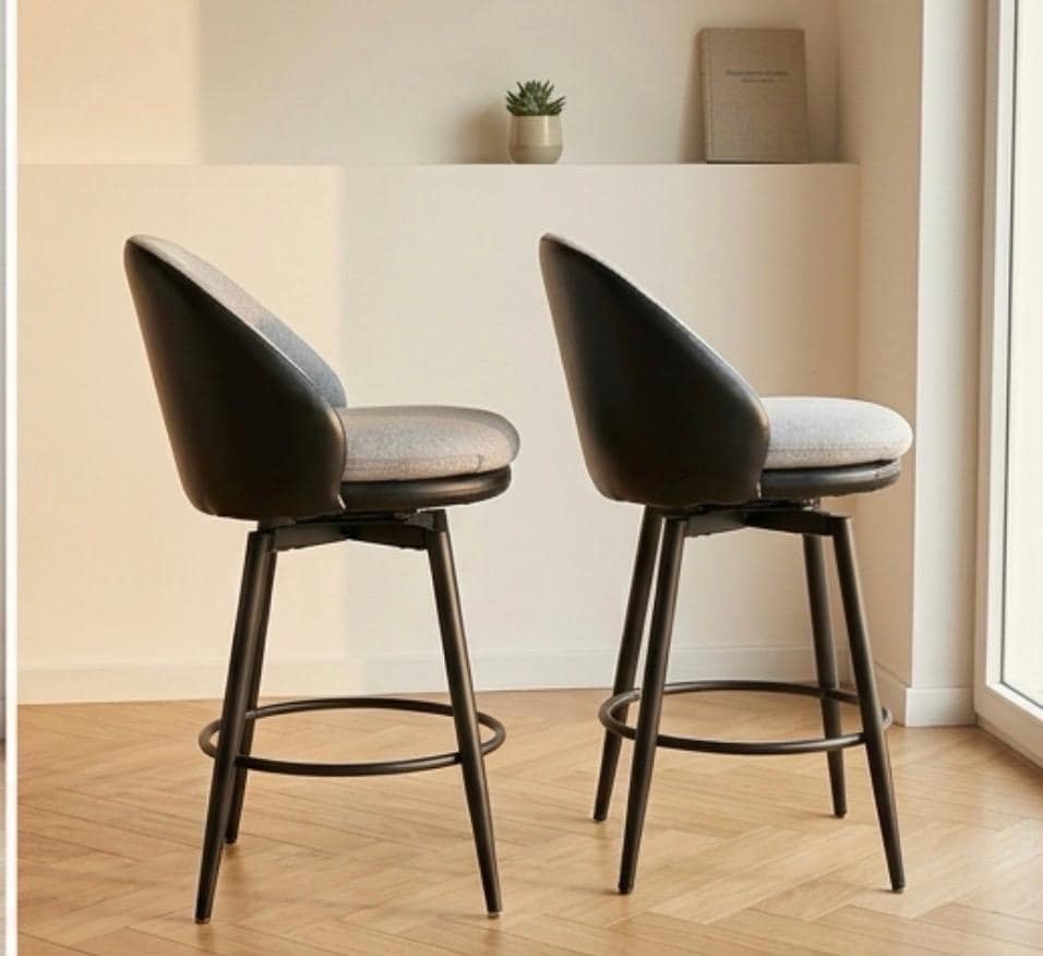 Set of 2 Black Bar Stools | 26" Height | Kitchen Island Counter Seat | Modern Style