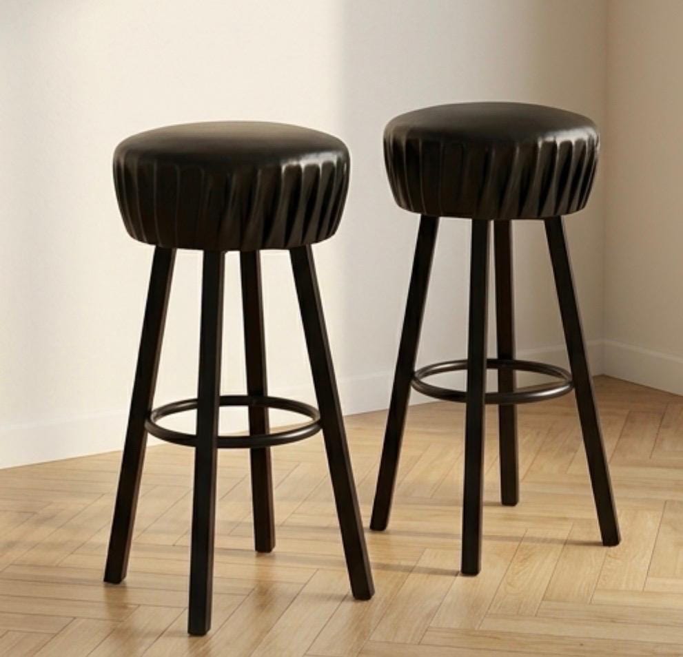 Set of 2 Black Bar Stools | 31.5" Height | Kitchen Island Counter Seat | Modern Style