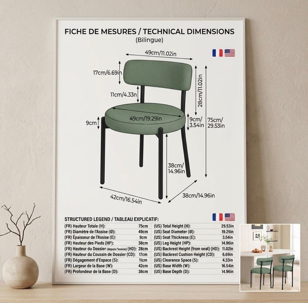 Set of 2 Sage Green Dining Chairs | 29.5" Height | Kitchen Island Counter Seat | Minimalist Style