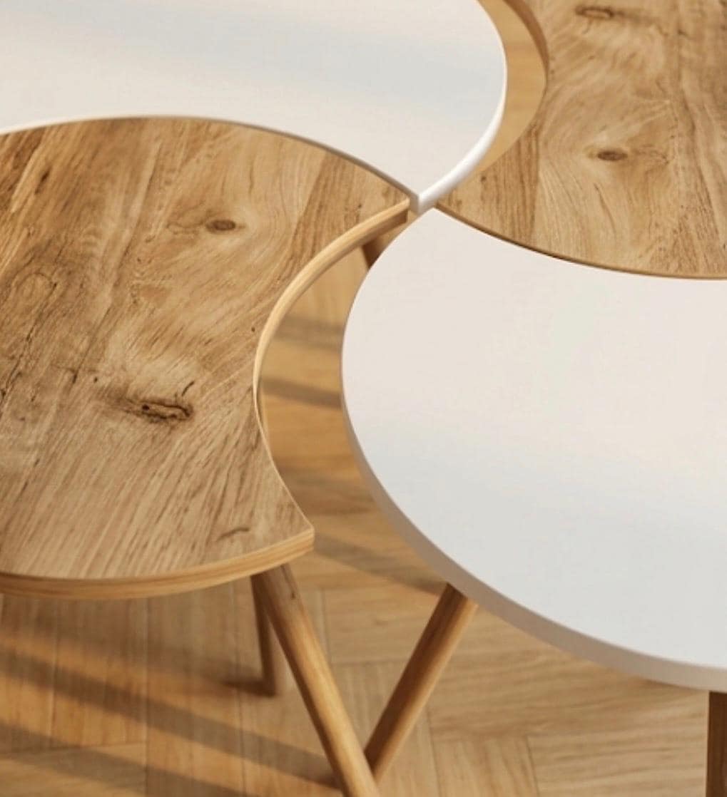 Set of 4 Wood and White Nesting Tables | 19" Height | Living Room Accent Table | Minimalist Style