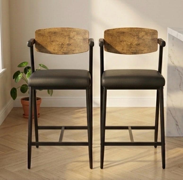 Black Bar Stool | 26" Height | Kitchen Island Counter Seat | Industrial Style