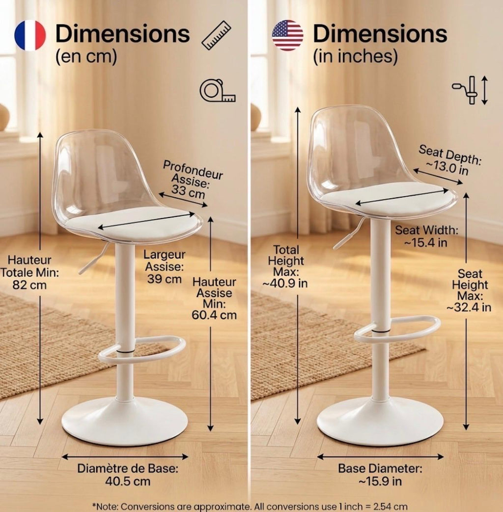Set of 2 Clear Swivel Bar Stools | 40.9" Height | Home Bar Chair | Modern Style