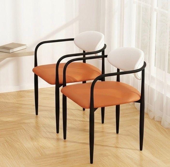 Set of 2 Orange White Black Accent Chairs | 30" Height | Kitchen Island Counter Seat | Postmodern Style